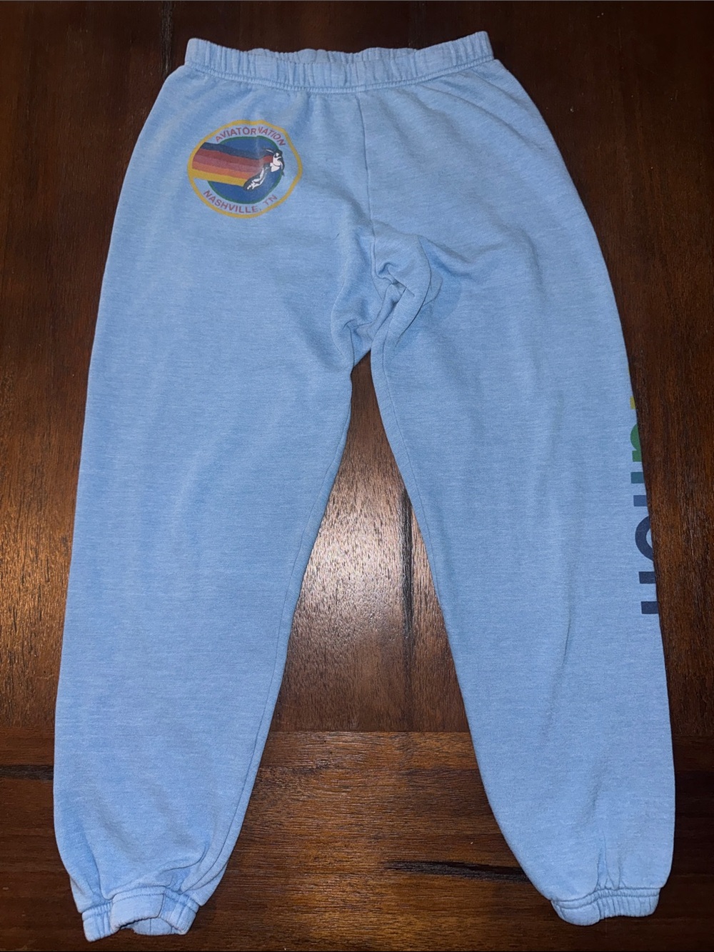 Aviator Nation Light Blue Sweatpants with Rainbow Logo Size Large